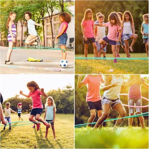 Chinese Jump Rope, 4m Long Elastic Ropes with Instructions for Indoor and Outdoor Children Jumpsies Games