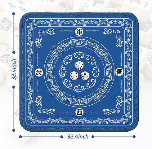 Gedgan 32.4x32.4 Inch Mahjong Mat - Elegant Blue with Lace Trim | Non-Slip Rubber Gaming Mat & Noise Reducer |