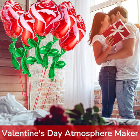 Gejoy 6 Pcs 37 Inch Red Rose Foil Balloons for Mother's Day, Flower Shaped Party Supplies