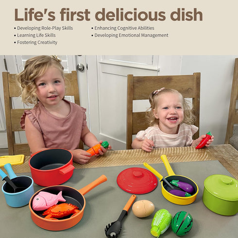 Set 1-3, GILOBABY Kids Play Kitchen Accessories - Complete Cooking Toy with Pots, Pans & Utensils for Toddlers Learning
