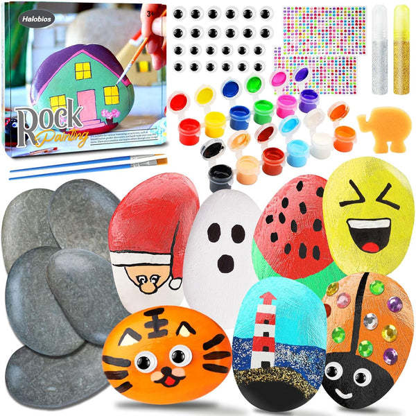 Halobios Rock Painting Kit, 12 Rocks for Painting, Arts and Crafts for