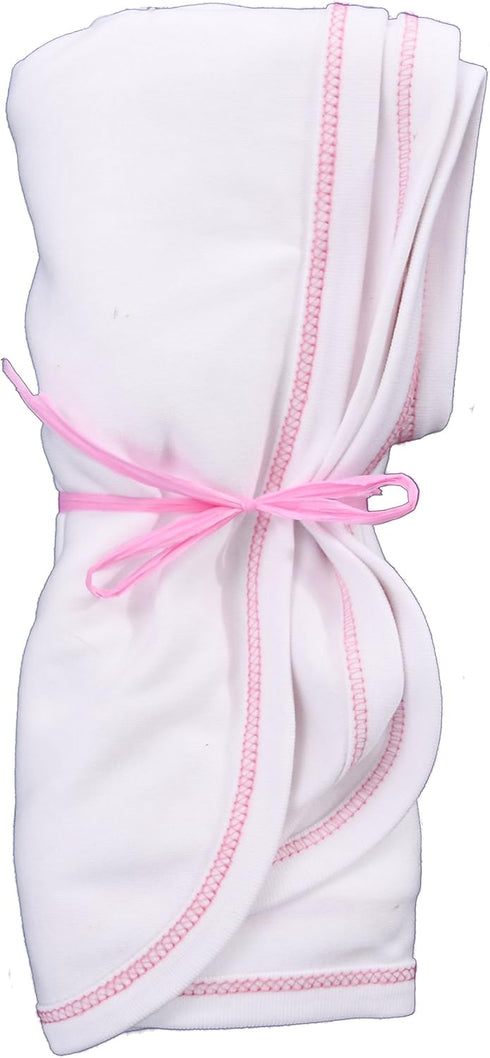 Organic Baby Blankets - Swaddle - White with Pink Stitching Detail