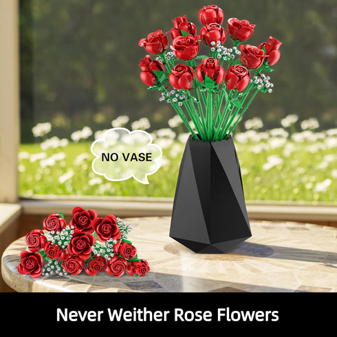 Set, 960PCS Sopu Red Rose Bouquet Building Roses Artificial Flowers Botanical Collection for Dinner Table Home Decor