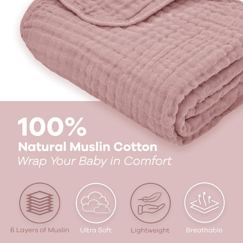 Comfy Cubs Muslin Burp Cloths with Mauve Blanket Bundle