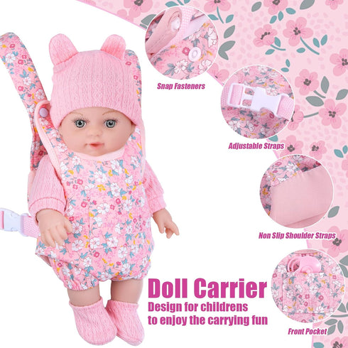 12" Set 3+ DOTVOSY Baby Doll with Clothes and Baby Carrier for Dolls Reborn Baby Doll Accessories Include Feeding