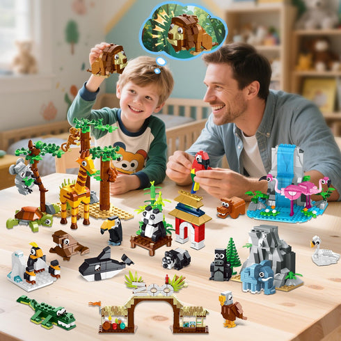 25 Set 8 Pack 6+ (1460PCS) HOGOKIDS Animals Zoo Building with Play Mat - Zoo Scene modules Blocks Toy for Easter