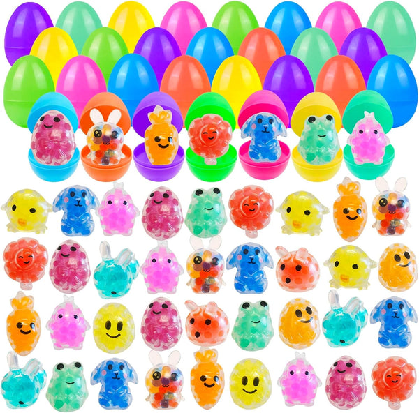 32 Pack Prefilled Easter Eggs with Squishy Toys Inside Bright Colorful Filled