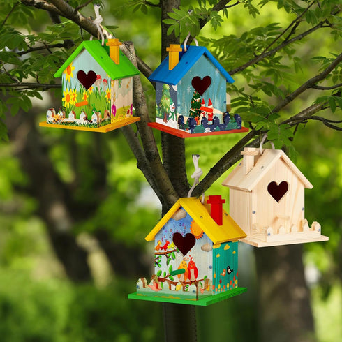 2 Pack 6+ Juexica DIY Birdhouse Kits for Kids Ages Build and Paint Wooden Bird House Arts and Craft Project with Paint