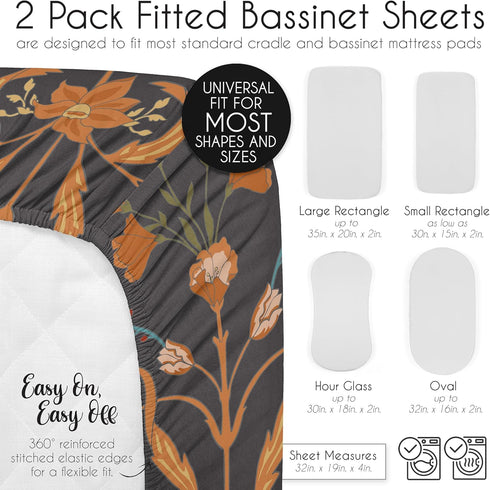 Set 2p Sweet Jojo Designs Boho Wildflower Vintage Floral Girl Baby Bassinet Sheets Fitted Sheet Infant Newborn Nursery