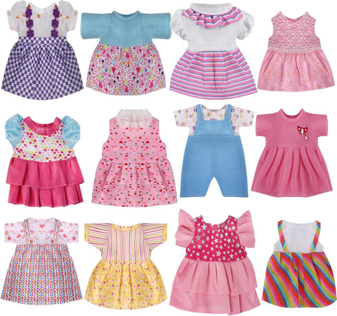12 Sets Baby Doll Clothes for 12-14 Inch Dolls, Colorful Princess Dress, Romper, Sweater Costume, Cute Accessories