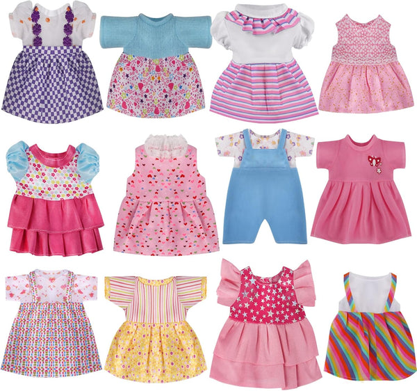 12 Sets Baby Doll Clothes for 12-14 Inch Dolls, Colorful Princess Dress, Romper, Sweater Costume, Cute Accessories