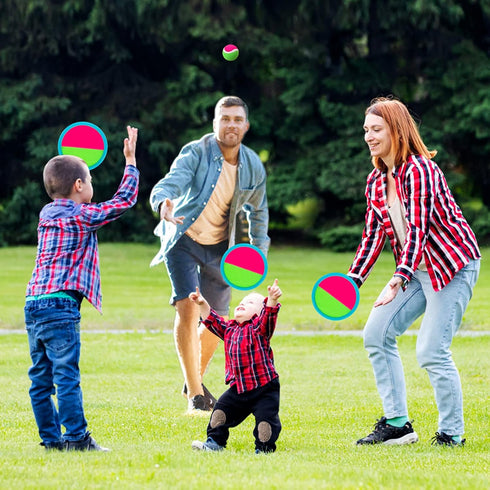 Outdoor Games for Kids Ages 4-8 - Toss and Catch Ball Set with 4 Paddles, 4 Balls, Storage Bag, Yard Fun