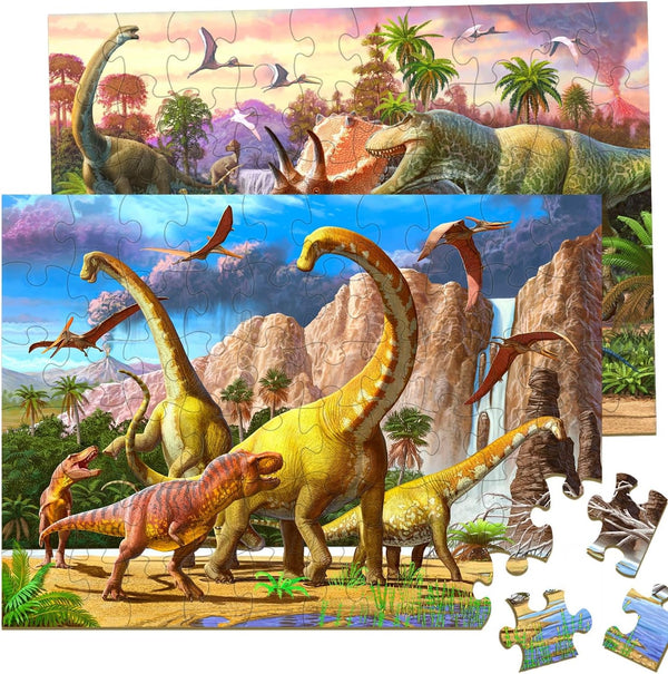 Dinosaur Puzzles for Kids Ages 4-8, 2 Packs 60 Pieces Jigsaw Puzzle for Toddler Learning Toys