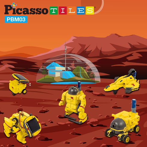 PicassoTiles STEM Kids Solar Powered Space Robot Educational Building Toy 6-in-1 DIY Kit for Age 8+