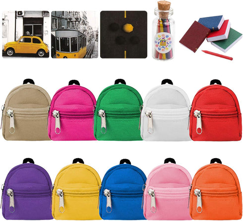 SOTOGO 31 Pieces Doll Accessories, 10 Mini Doll Backpacks, Cute Zipper Bags & 21 Miniature Doll Books