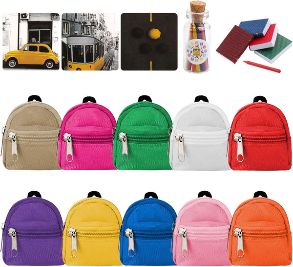 SOTOGO 31 Pieces Doll Accessories, 10 Mini Doll Backpacks, Cute Zipper Bags & 21 Miniature Doll Books