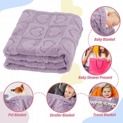 30"39"(Purple,Heart) Plush Soft with Heart Checkered Baby Blanket,Fleece Infant Toddler Blankets for Girls Boys,Warm