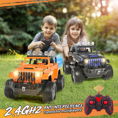 UCAI 1:16 2.4GHz Remote Control Car with Spray, Lights and Sound, Remote Control Jeep for Kids, All Terrain Off-Road