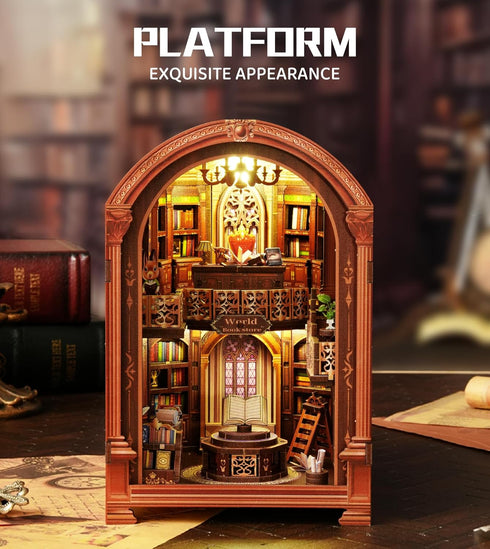 Spilay DIY Dollhouse Kit Miniature Booknook Kit, House Model Build Bookshelf,with LED Light and Dust Coverfor Adults