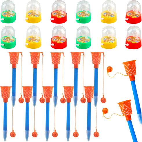 24 Pack Mini Basketball Game Party Favor, Includes 12 Mini Basketball Hoop Finger Games and 12 Basketball Hoop Pens