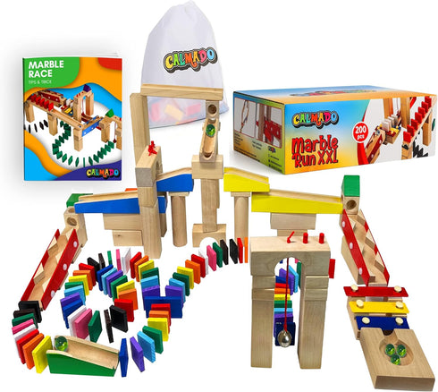 Calmado - 200 pcs Marble Run Wooden Set/Ball Track Set for Kids/Girls/Boys