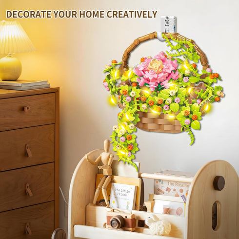 PoseablePals Set Day691PCS Flower Bouquet Building with LED Light, Flowers Basket Bonsai Botanical Collection Building