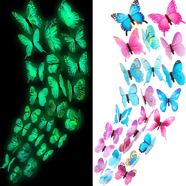 48 Pieces Glow in The Dark Butterflies - 3D Butterfly Decal Sticker Wall Decor for Room Nursery Living Room