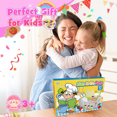 Windidi Set 3 4 5 6 7 8 9 10 Set, Kids Kitchen Knife for Real Cooking & Basket,Montessori Toys for Year Old Girls
