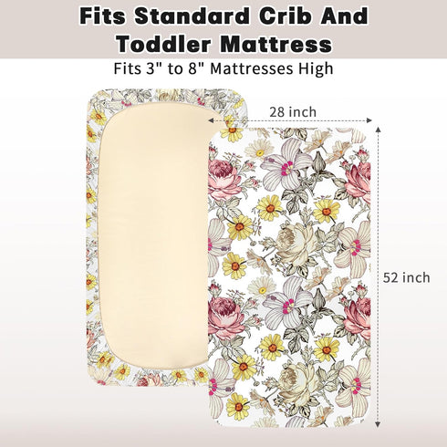 Set Baby Crib Include Crib Sheet, HNHUAMING Daisy Floral Baby Receiving Blanket, Nursing Pillow Cover for Boys Girls