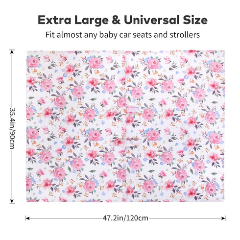 100% Summer Rquite Infant Car Seat Cover for Babies Girls, Muslin Cotton Carseat Canopy, Breathable Stroller Sun Shade