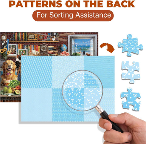 1000 BenBen Puzzles for Adults Pieces, Dogs' Dinner Party, Dog Jigsaw Puzzle with Patterns on Back, Funny Animal