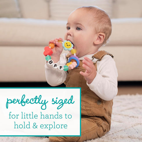 Infantino BFF Friendship Baby Teether Soft Silicone Baby Teething Toy with Textures, Bright Colors, and Easy-Grip