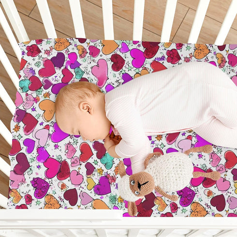 Pigsaly 27x39 Inch Crib Sheets Colorful Hearts Flowers Valentines Day Baby Sheet for Standard Crib Mattress Boys Girls