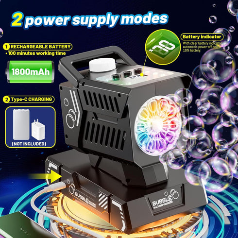 Control,1800mAh 100 11 SHCKE Bubble Machine Remote Rechargeable Battery Mins/USB-C Charging,Auto Rotation & RGB