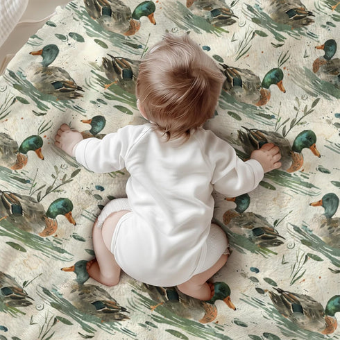 KuphiL10C Kids-30x40 Unisex Mallard Ducks Theme Baby Nursery Throw Gift Blanket for Boys Girls, Cute Ducks Leaves