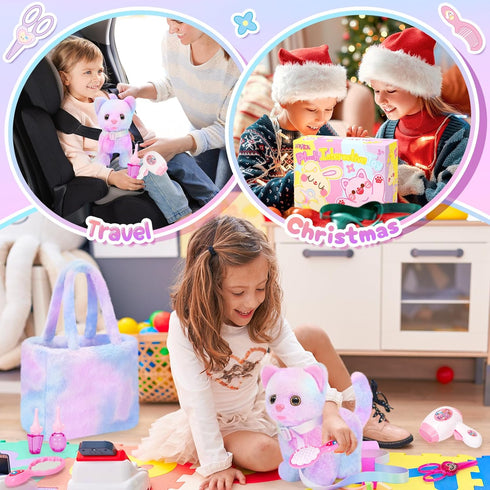 NINAOR Plush Interactive Cat Toys for Kids with Tote Bags, Stuffed Robot Pet Kitten with Leash Walking Meow Pretend
