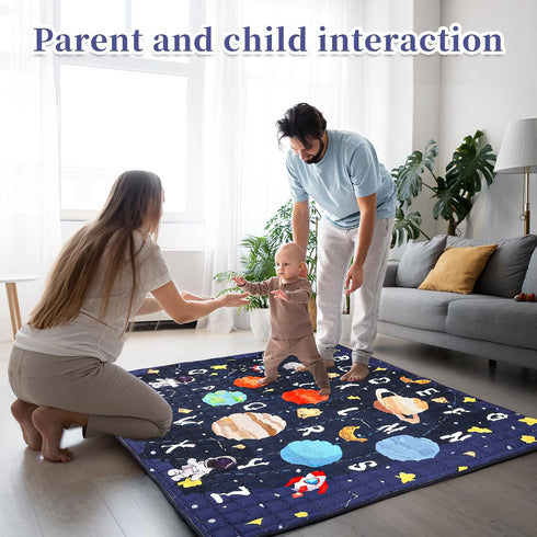 71x59 Baby Play Mat for Floor, GFU Non-Slip Thick One-Piece Infants Playpen Crawling Mat Blue, Foldable and Machine