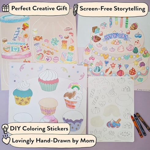 Set 4-10 8 Together Art Dessert Color Your Own Storytelling Sticker Kit Coloring Your Own Stickers DIY for Kids