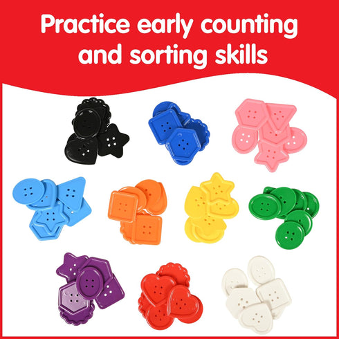 Edx Education Mini Jar Set of 60 Large Buttons | Lacing Activity for Kids | Sensory and Fine Motor Skill Development