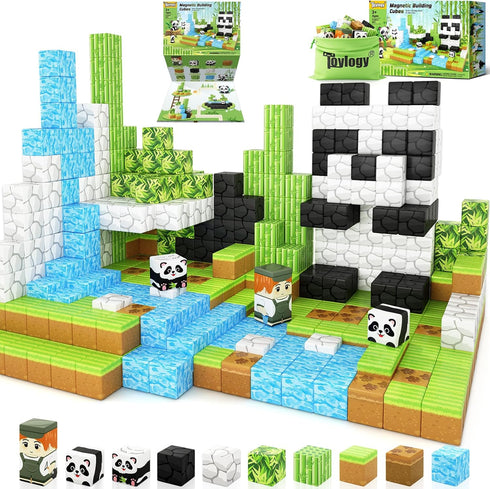 Magnetic Blocks-Build Mine Magnet World Panda Edition, Magnetic Tiles Building Blocks for