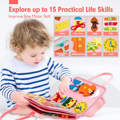 hahaland Busy Board - Montessori Toys for 2 Year Old Girl | Birthday Gift with Life Skills, ABC, 123, Shapes, Colors