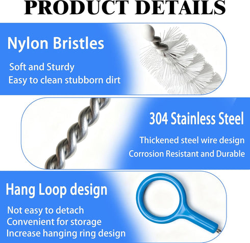 Set Multi-Size(10+12 Inch),Heavy 3mm 2mm Straws,6 Straw Cleaner Brush Duty Straw Brush Cleaner with Thick Steel
