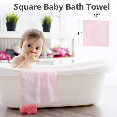 6 Pack 70% 30% 10"x10", Baby Girl Washcloths Bulk for Newborn, Extra Soft Face Bath Towel for Toddler, Absorbent Kids