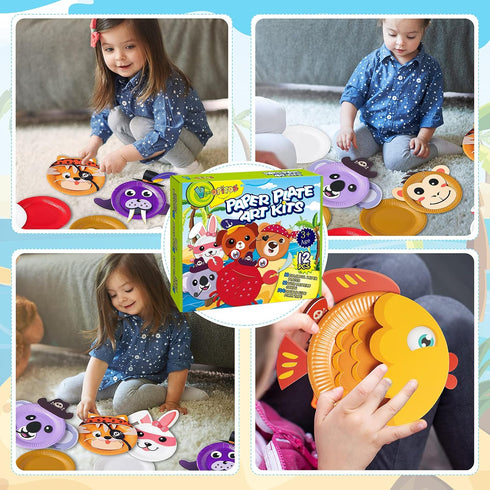 V-Opitos Arts and Crafts Kits for Kids - 12 Pack Paper Plate Crafts for Toddler Age 3-5, Fun Classroom Activity