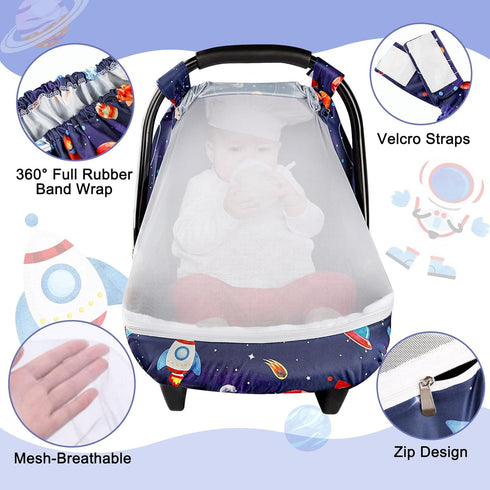 Cozy Summer 2 SWESEN Car Seat Covers for Babies, Carseat Cover Boy with Zipper, Sun & Cover, Infant Car Seat Canopy
