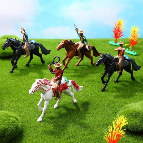 Toddmomy Riding Horse Figurine 4Pcs Action Figure, Western Figurines Toys, Plastic Horse with Rider