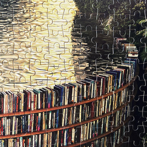 1000 Pieces Puzzles for Adults - Wooden Bookshelf Canal Jigsaw Puzzle Book Library