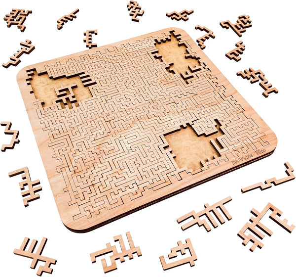 Mind Bending Wooden Jigsaw Puzzle | Aztec Labyrinth | Expert Level, 100 Pieces, 11.3" x 11.3”