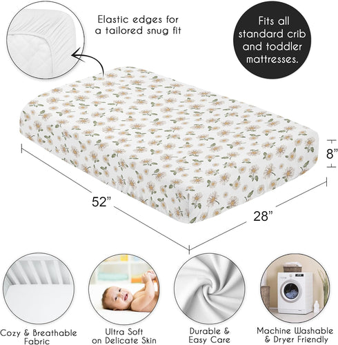 Sweet Jojo Designs Fitted Baby Crib Sheets (Vintage Daisy Floral) for Girls, Infant Nursery, Toddler Room - Standard