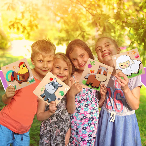 12 Pack Capoda Farm Animal Wooden Puzzles Wood Farm Jigsaw for Toddlers Featuring Cow, Sheep, Pig and More Montessori
